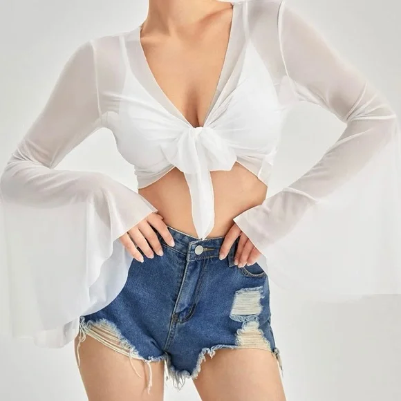 Elegant White Tie-Front Blouse - Picture 1 of 4